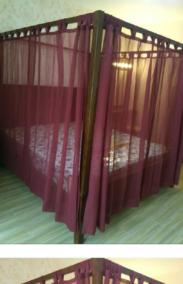 Mỹ Trung Quốc ở Đông Nam treo đỏ phong cách châu Á bốn cột giường gỗ rắn rượu kệ vải gai mịn vỏ giường hôn nhân đám cưới - Bed Skirts & Valances rèm gỗ phòng ngủ