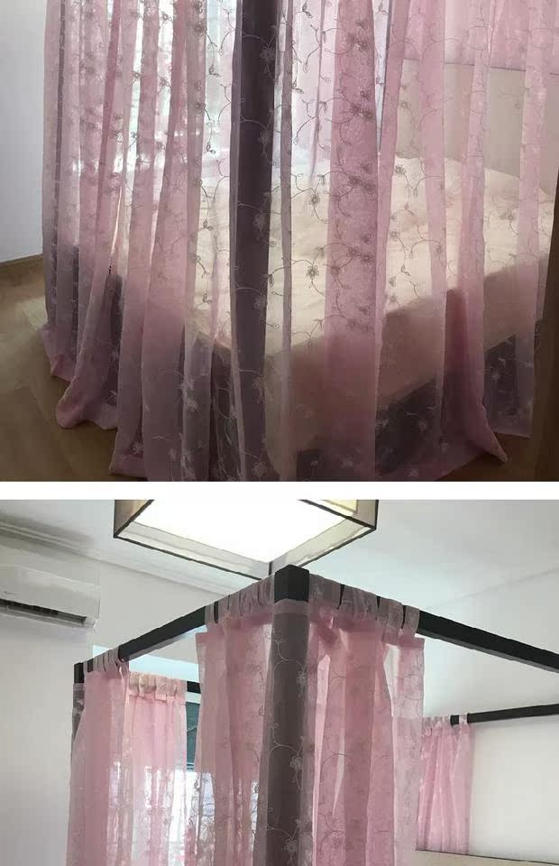 bốn cột khăn trải giường tán màu hồng thêu cơ chế đám cưới giường vỏ màn chống muỗi Đông Nam Á Mỹ lãng mạn - Bed Skirts & Valances rèm treo đầu giường