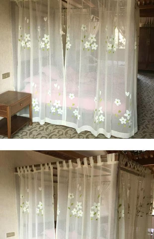 Trung Quốc Mỹ ở Đông Nam Á phong cách bốn cột dây đai giường tán Velcro nhạt bông vàng giường thêu sợi lưới manti - Bed Skirts & Valances 	rèm che giường ký túc xá	
