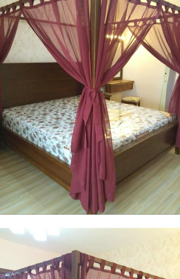 Mỹ Trung Quốc ở Đông Nam treo đỏ phong cách châu Á bốn cột giường gỗ rắn rượu kệ vải gai mịn vỏ giường hôn nhân đám cưới - Bed Skirts & Valances rèm gỗ phòng ngủ