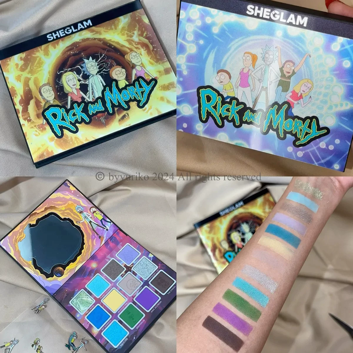 Палетка теней Sheglam Rick and Morty — лимитированная 12 цветов, компактный комплект с блеском и зеркалом
