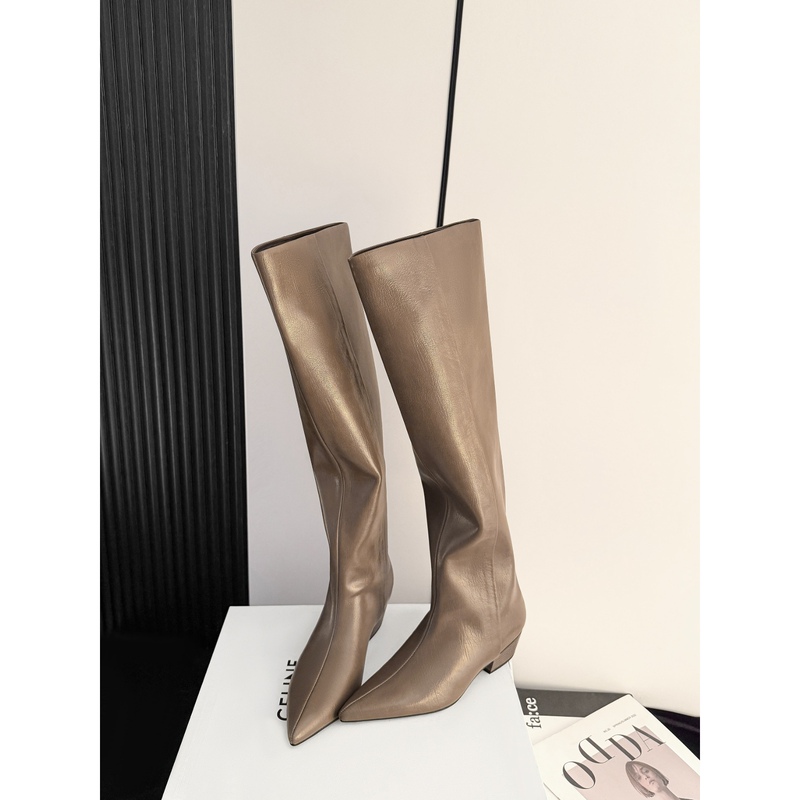Miss Ddll European and American Style Pointed Toe High Boots for Women, Winter Light Brown Low-Heeled Long Boots, Versatile Riding Boots Miss Ddll European and American Style Pointed Toe High Boots for Women, Winter Light Brown Low-Heeled Long Boots, Versatile Riding Boots