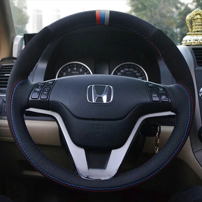 Honda old CRV07 08 09 10 11 CRV leather hand-sewn steering wheel cover Car handle cover