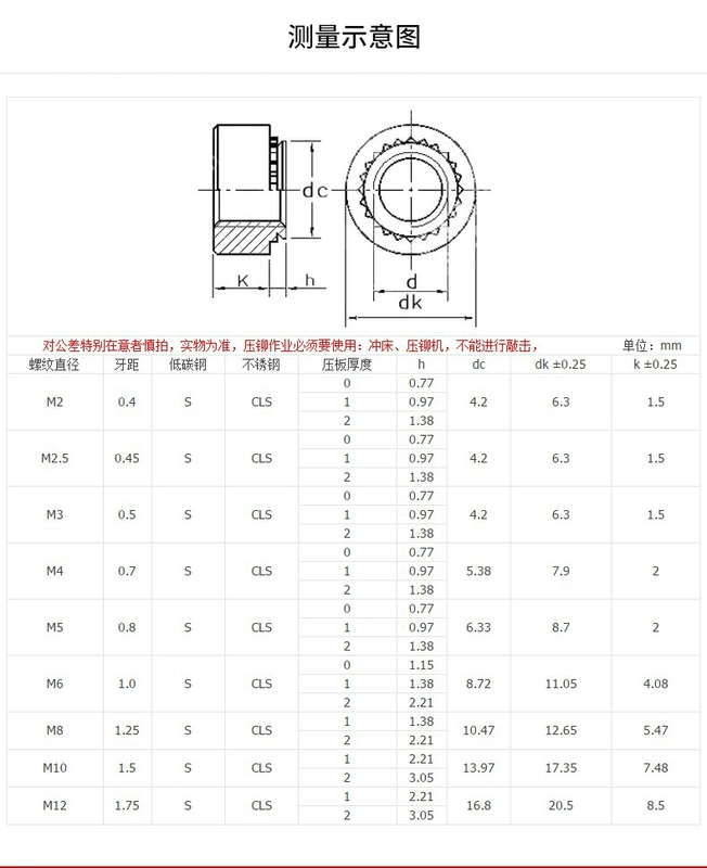 đinh núp [M2-M12] Đai ốc tán đinh áp lực và các bộ phận tán đinh áp lực được làm bằng thép cacbon và được mạ kẽm thân thiện với môi trường. vít nở nhựa vít dù