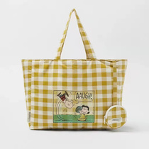 Z Home Woman Bag Pure Cotton Handbag Shopping Bag Cartoon Large Capacity Information Cloth Bag Yellow Plaid Fashion Mommy Bag