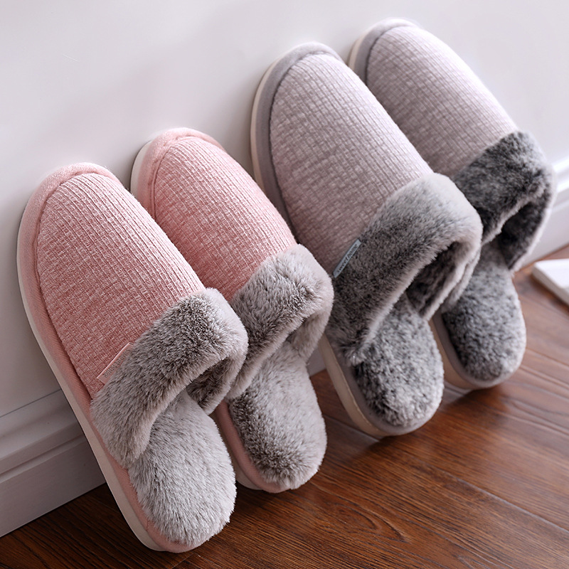 Cotton Slippers Women Winter Home Lovers Plush Cotton Tug Indoor Non-slip Thick Sole Warm Moon Shoes Imitation Rabbit Fur Slippers