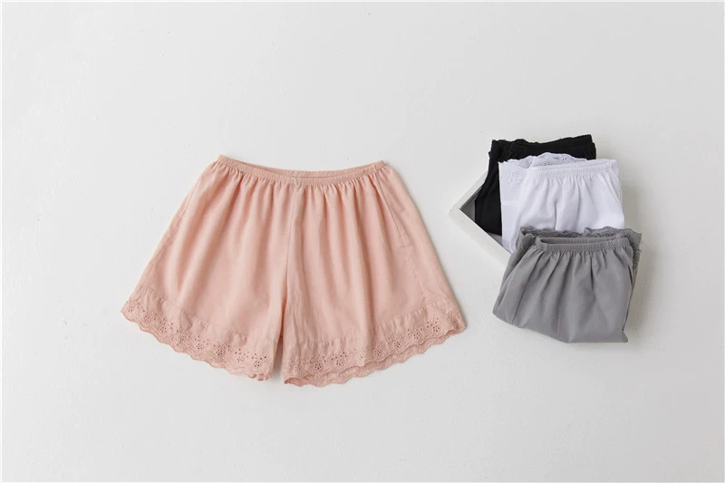 Chất liệu cotton nguyên chất lỏng lẻo ren ba điểm chạm đáy quần short mùa hè đuổi theo bảo hiểm an toàn quần chống đuổi nữ size lớn - Quần short