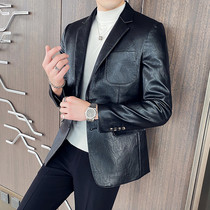 Top autumn and winter social Guy small suit male Korean version of Young hair stylist handsome leather suit slim yuppie tide