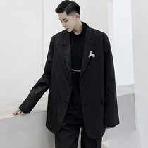 Personality retro loose Western suit Male blouse splicing uppie handsome dark dark black suit handsome and long sleeve suit Single West