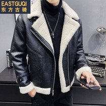 Winter New plus velvet warm jacket jacket mens fashion leather wool one pu handsome motorcycle jacket Tide mens leather jacket