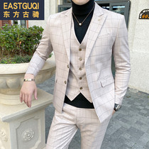 Winter suit mens small suit three-piece suit Korean version of slim wedding suit groom wedding handsome host trend