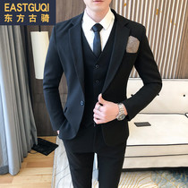 2020 mens suit suit men Korean version of self-cultivation British style hair stylist wedding dress mens three-piece trend
