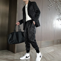 2021 autumn mens casual loose small suit Korean version trend Two sets of long sleeve hair stylist Yuppie handsome and sissy suit