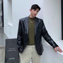 Small suit men autumn Korean youth hair stylist handsome leather suit fashion loose casual yuppie coat trend