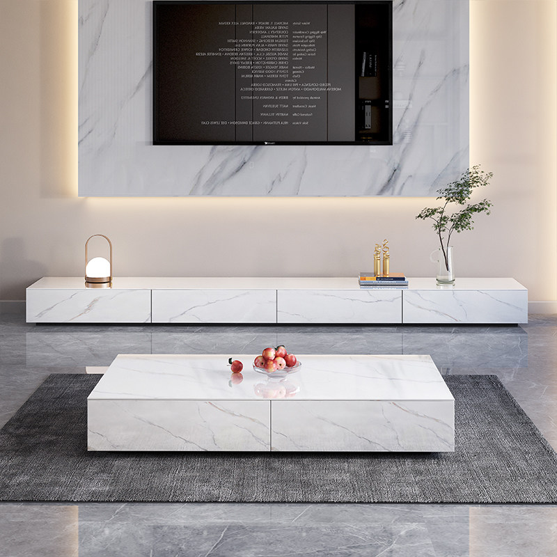 Living room complete set of furniture Italian minimalist coffee table TV cabinet dining table and chair combination all white modern minimalist 1 8 meters