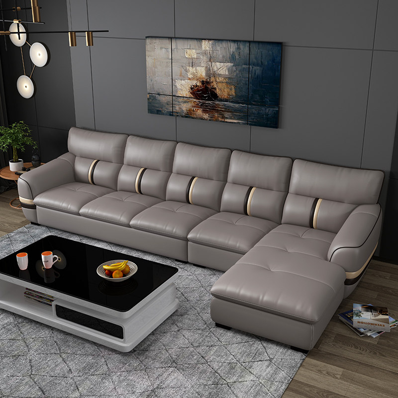 Full leather sofa small apartment leather sofa living room fully furnished modern minimalist Nordic three-person four-person corner sofa