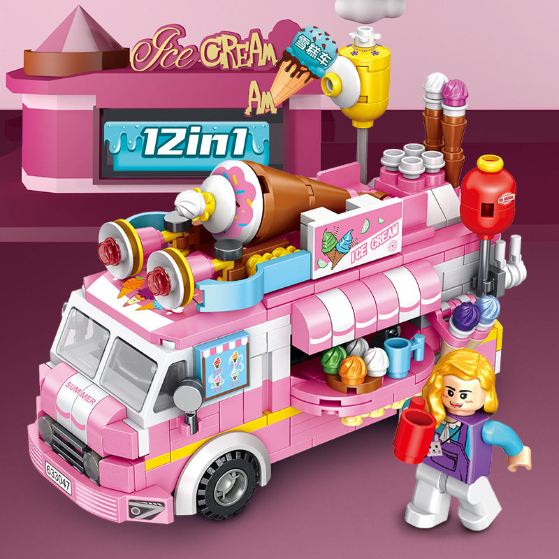 Panlos 633047 Ice Cream Car Ice Cream Truck Engineering Car Assembly Model Girl Assembled Building Blocks Parquet Toys