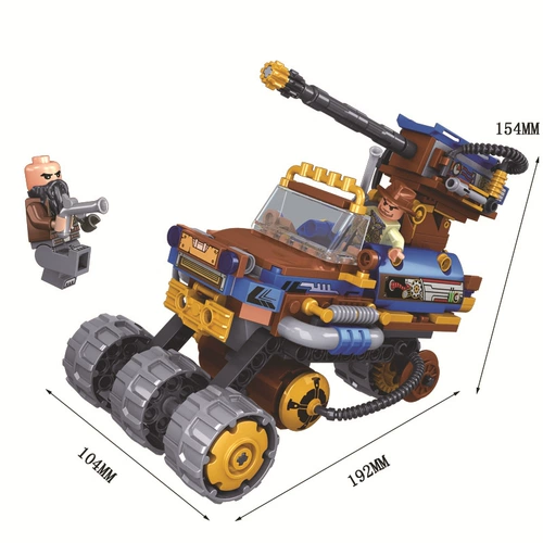 卫乐 Сборка строительного блока Детская головоломка, вставка The Sabre Toys Steam Era Series Steam Mustang War автомобиль 8039