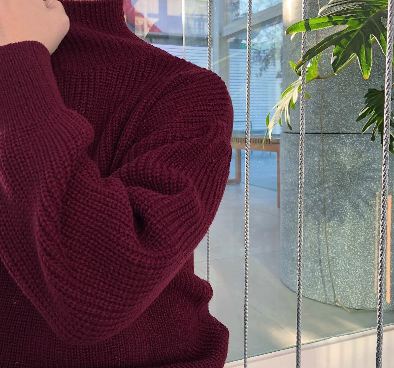 Ông Fang inch 18 mùa xuân mới cao cổ áo rắn màu áo len chàng trai áo thun áo len đáy áo nam đẹp