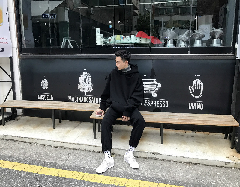 Ông Fang inch 18 mùa xuân và mùa đông chàng trai Hàn Quốc phiên bản của áo len dày màu rắn lỏng OVERSZIE nhung hoodie áo len áo