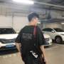 Ông Fang inch lỏng lẻo phiên bản Hàn Quốc của xu hướng oversize lưới đỏ denim tay ngắn nam áo thun nam thanh niên từ bi áo thun 