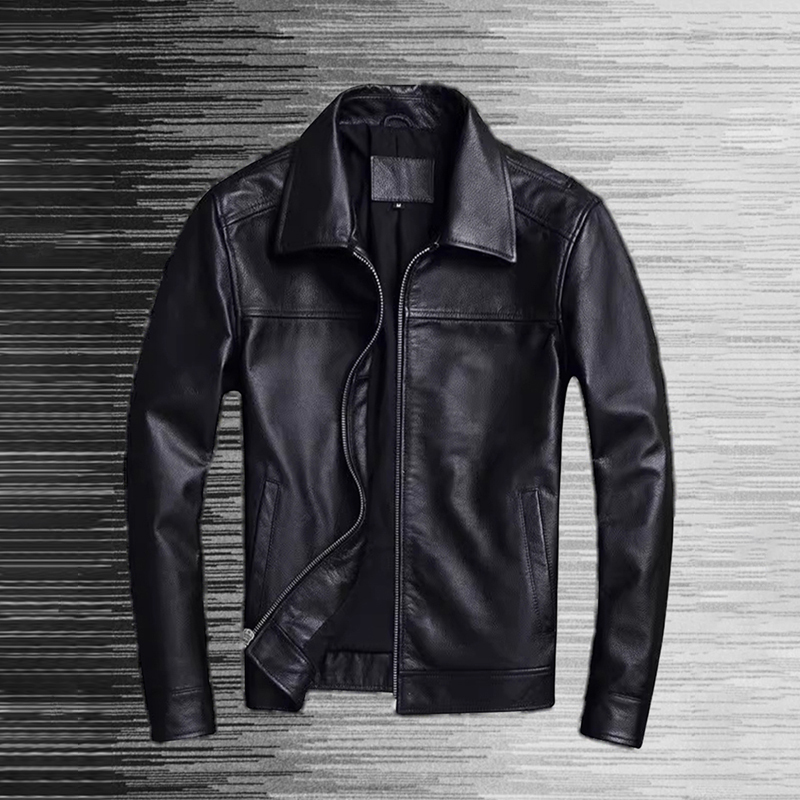 Mapping Hong Kong High-End Genuine Men's Leather Jacket Motorcycle Retro American Style First Layer Cowhide Slim Fit Jacket