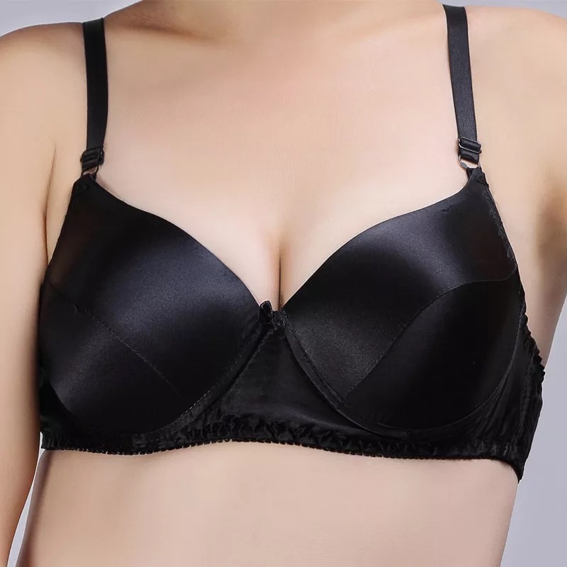 Áo ngực bằng lụa tơ tằm nữ Áo ngực lụa tinh khiết Màu sắc rắn AB bìa nhỏ Không có vòng thép áo ngực không gọng
