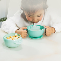 Baby soup straw bowl Baby auxiliary food bowl Childrens tableware Suction cup type bowl and spoon set Three-in-one auxiliary food artifact