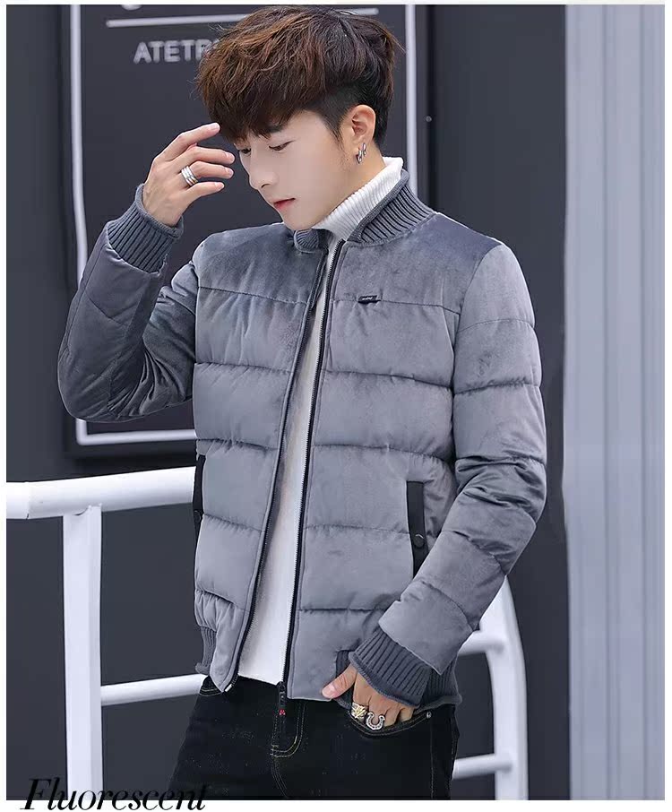 Áo choàng nam bằng nhung vàng nam giới học sinh dày cổ áo bóng chày xuống áo khoác nam mùa đông ngắn áo khoác bomber