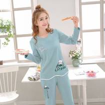 Home womens pajamas Womens Spring and Autumn long sleeves Korean students cute round collar home clothes loose can wear thin suits