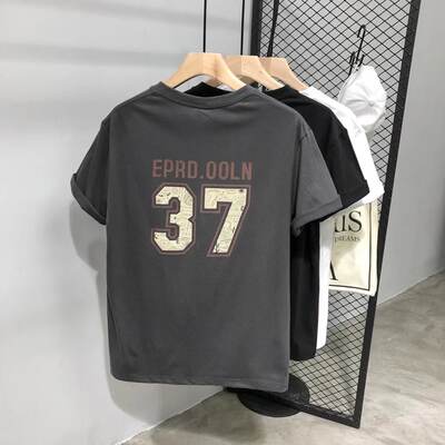 Short-sleeved T-shirt for men, pure cotton summer trendy men's wear, versatile trendy brand loose short T-shirt top, digital print casual T-shirt