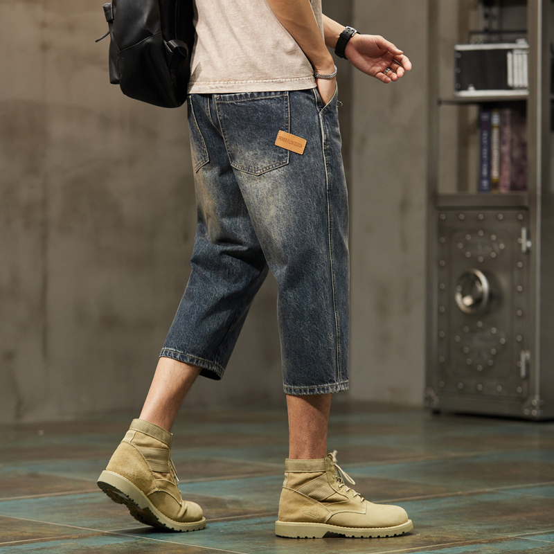 Men's Summer Denim Shorts, Loose Straight-Leg Trendy Jeans, Knee-Length Casual Pants