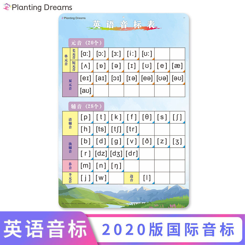 English phonetic chart wall chart silent wall stickers 48 letters international primary school students teaching materials kindergarten early education word grammar