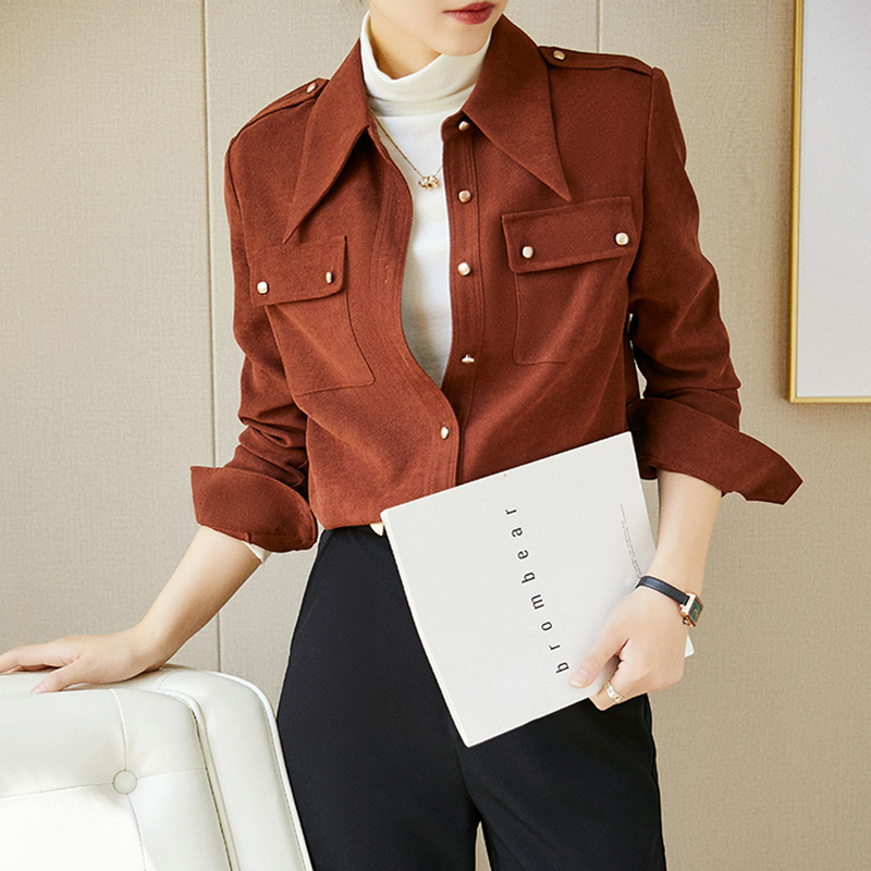 Brick red frosted women's clothing autumn new 2022 relaxed temperament to wear warm design and a little crowdsourced