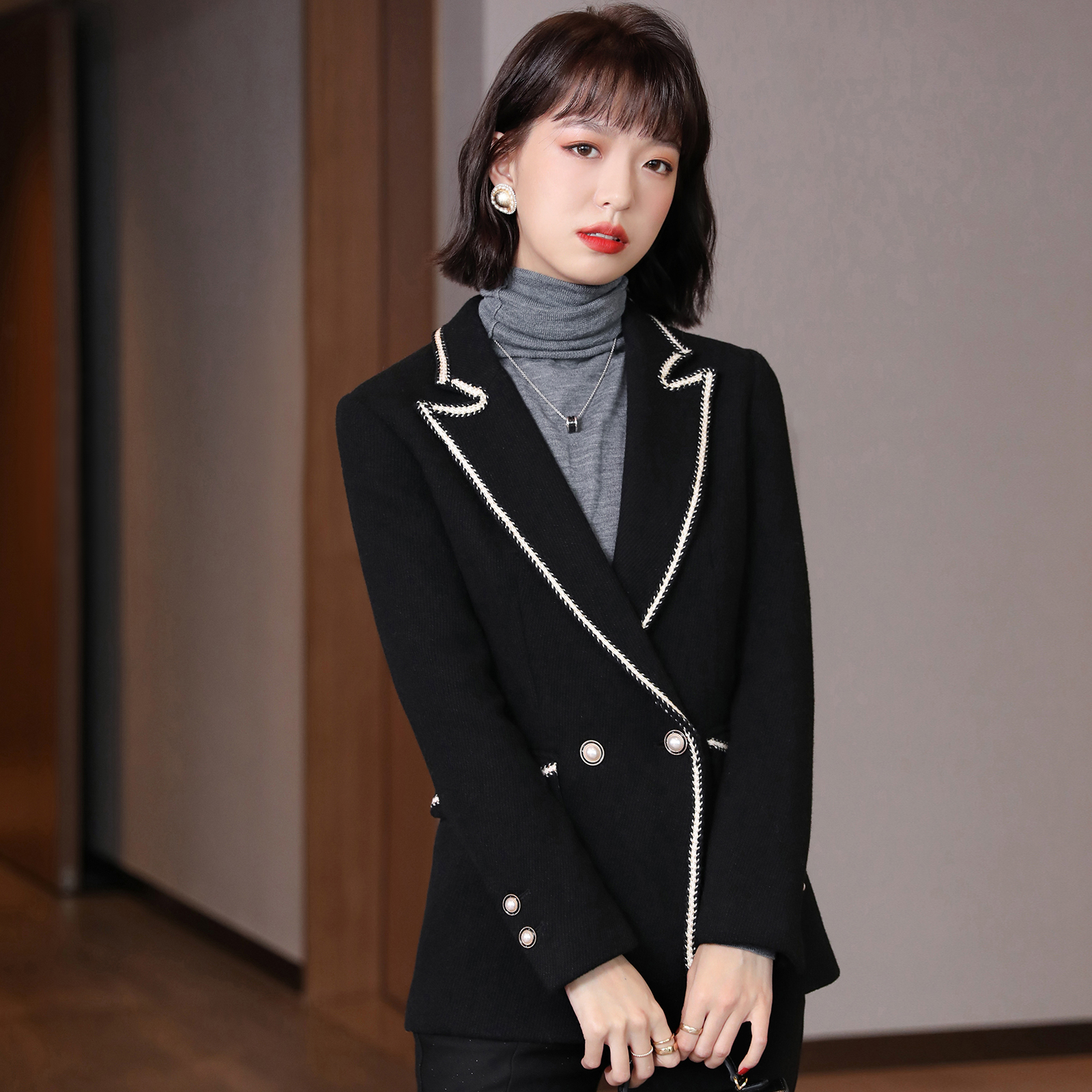 Temperament Black Suit Jacket Woman Early Autumn Winter New 2022 Advanced Sens-up Casual Little West Suit Jacket