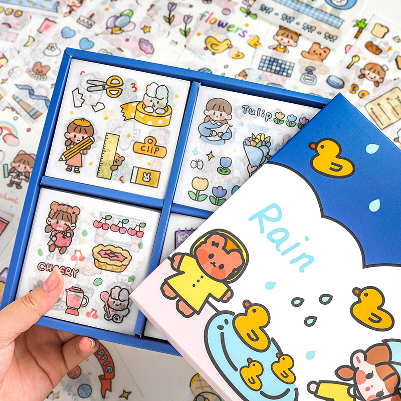 100 handbooks stickers suit cute characters waterproof hand ledger stickers Decorative Small Patterns Cartoon Girl Hearts Ins Wind Insulation Cups Electric Car Safety Helmet Kettle Phone Water Cup Diy Sticker