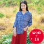 Áo phông mùa xuân hè 2019 của phụ nữ chất liệu cotton dài tay áo thun dài tay - Áo sơ mi dài tay sơ mi dài tay họa tiết nữ