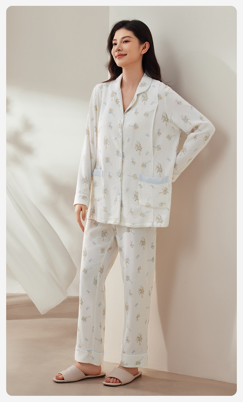 October Crystal Bamboo Cotton Cloud Gauze Maternity Pajamas Homewear Set for Pregnant and Postpartum Women, Nursing Sleepwear, Autumn Style for Women — 37