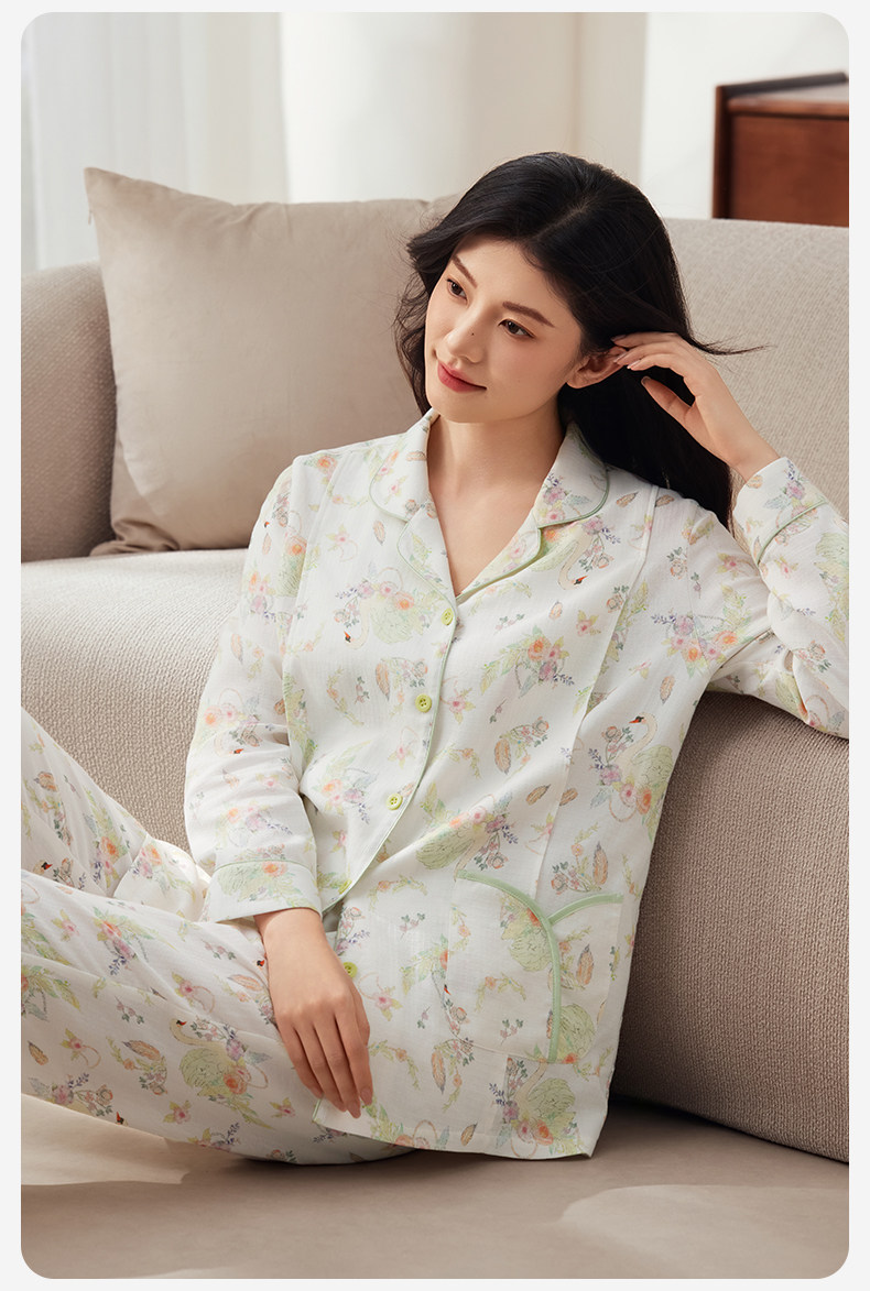 October Crystal Bamboo Cotton Cloud Gauze Maternity Pajamas Homewear Set for Pregnant and Postpartum Women, Nursing Sleepwear, Autumn Style for Women — 5