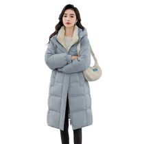 Duck Down Jacket Womens 2024 Winter New Mid-Length Loose Simple Versatile Hooded Korean Style Goose Down Jacket J