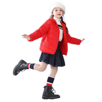 Duck childrens down jacket boys and girls winter thin solid color cute student childrens hooded warm jacket