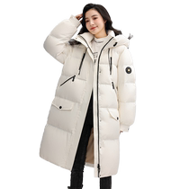 (Duck Selection) Long Thickened Down Jacket Women 2024 New Fashion Hooded Straight Casual Warm Jacket