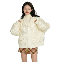 Duck Down Jacket Womens 2024 Autumn and Winter New New Chinese Style National Style Short Loose Fleece Collar Duck Down Jacket J