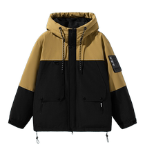 Ducky Mens Down Jacket 2024 Winter New Fashion Trend Contrast Color Loose Workwear Hooded Warm Jacket J