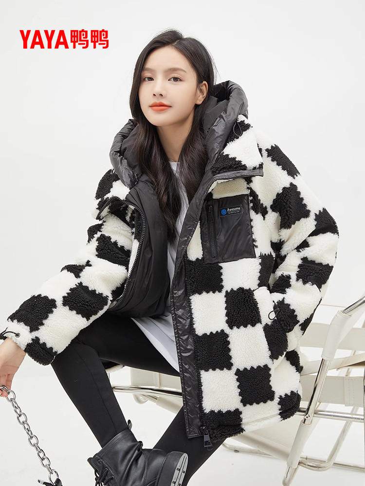 鸭鸭 25年秋季款 女式中长款仿羊羔毛连帽羽绒服 88VIP会员折后￥232包邮 两色可选 淘金币可抵扣￥7.98