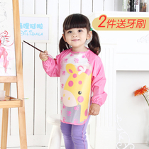 Baby waterproof overcoat Anti-dressing long sleeve painting clothes Apron rice pocket overcoat Childrens cartoon protective clothing