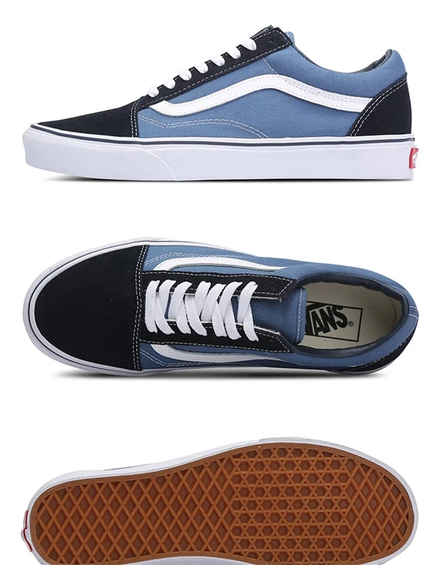 Spot Vans Vans thấp để giúp giày vải màu xanh Navy cổ điển dành cho nam và nữ giày nữ thể thao