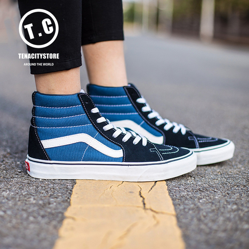 Spot Vans Vans Navy Blue Black Blue SK8-Hi Giày nam và nữ cao Giày vải VN0A38GEUKU giày the thao nữ cao cấp