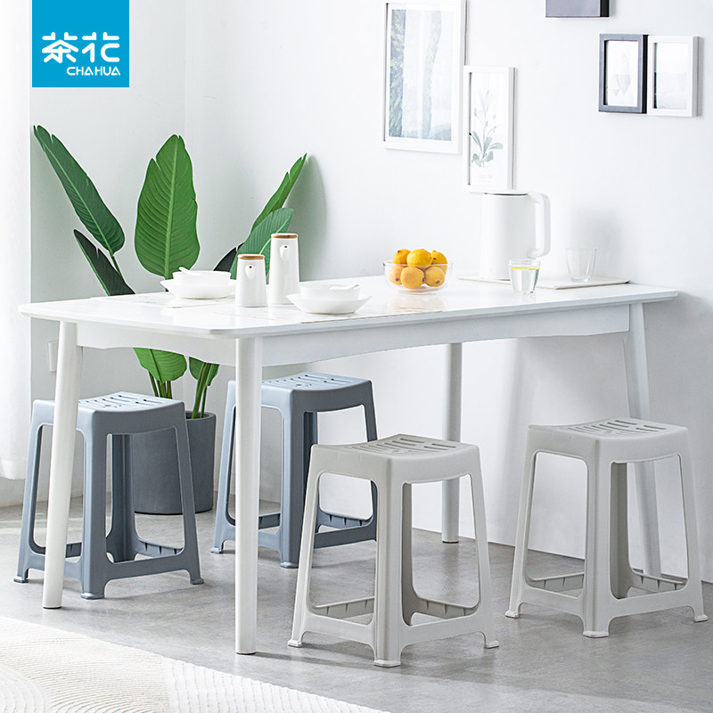 Camellia heart made plastic stool stool thick home dining table high stool simple square stool bench non-slip dining table stool 4