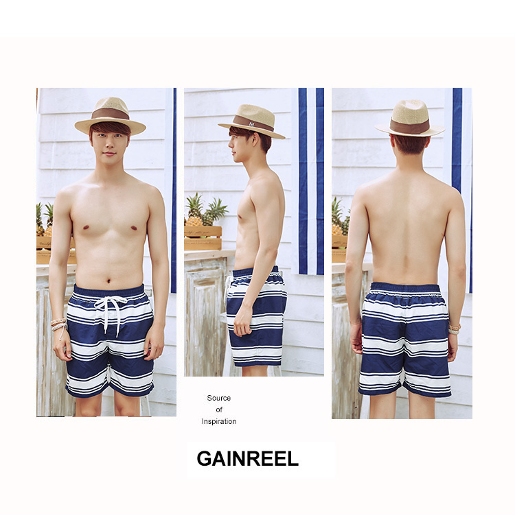 Goreer thời trang mới sọc loose casual bãi biển quần bên bờ biển kỳ nghỉ của nam giới năm điểm bơi lội thân quần áo đi biển nữ